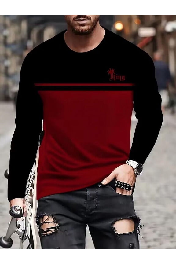 Mens Fashion Red Black Color Block Soft Streetwear s