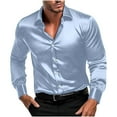 thumbnail image 1 of Mens Fashion Satin Button Down Shirts Party Prom Blouses Lapel Long Sleeve Lightweight Thin Dress Shirt, 1 of 9