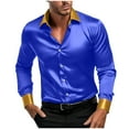 thumbnail image 1 of Mens Fashion Satin Button Down Shirts Party Prom Blouses Lapel Long Sleeve Lightweight Thin Dress Shirt, 1 of 8