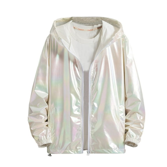 Mens Fashion Shirts,Sleeves for Men,Fashion Colorful Reflective Sunscreen Zipper Pocket Long Sleeve Hooded Blouse,Long Sleeve Shirts for Men