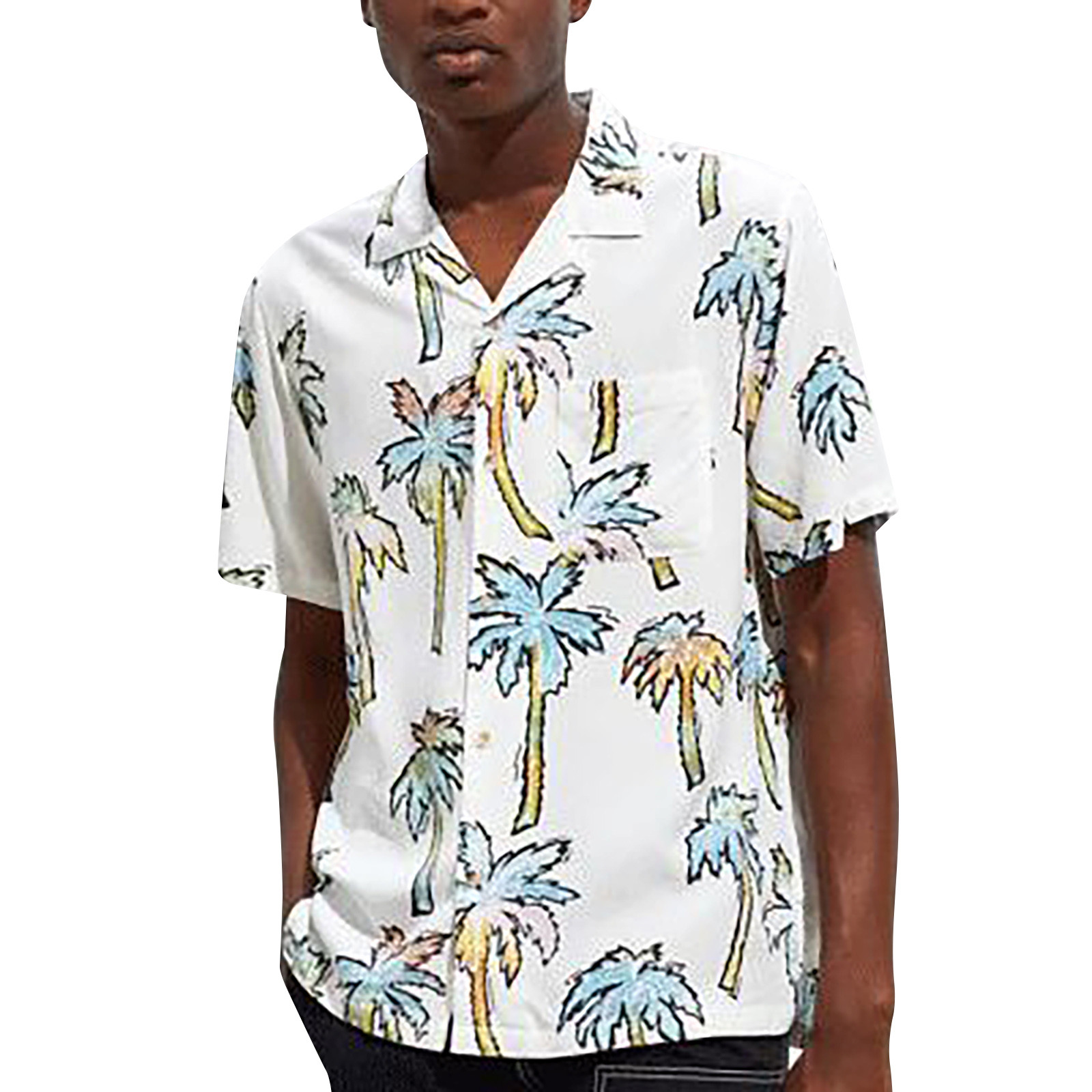 Mens Fashion Shirts Summer Print Short Sleeve Loose Hanging Hawai Style
