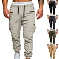 thumbnail image 1 of Mens Fashion Skinny Cargo Pants - Casual Cotton Tapered Stretch Twill Drawstring Athletic Joggers Sweatpants with Zipper Pockets Size 2XL Beige, 1 of 5