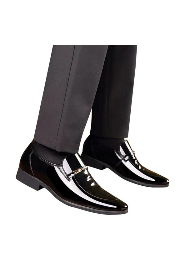 Mens Fashion Slip On Patent Leather Loafers Comfortable Wedding Formal Shoes Wide Width Low Top Chelsea Boots
