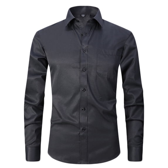 Mens Fashion Solid Turndown Collar Cardigan Business Top Shirt Button Tops