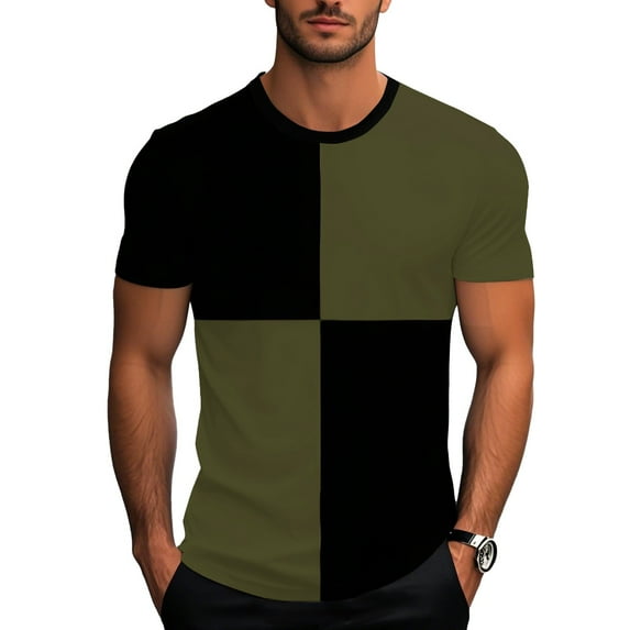 Mens Fashion Sports Shirts Color Block Splicing Crewneck Tee Summer Casual Short Sleeve Shirts Regular Fit Basic Tops