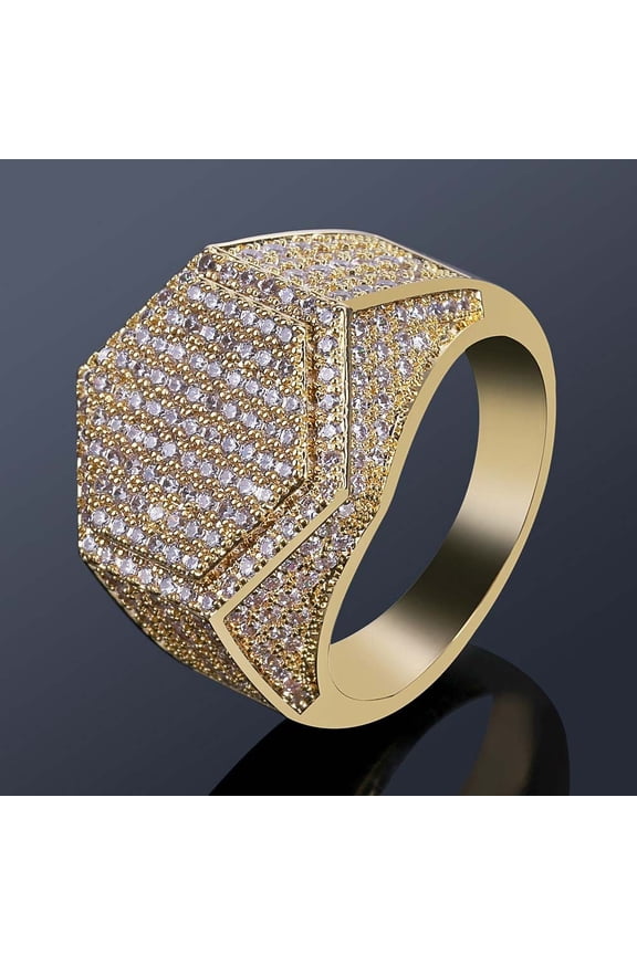 Mens Fashion Star Ring: Gold Plated Copper Ring with Micro Zircon Inlay, Individually Packed, Electroplated Finish