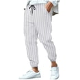 thumbnail image 1 of Mens Fashion Striped Pants Linen Casual Loose Fit Drawstring Lightweight Baggy Sweatpants Elastic Waist Trousers, 1 of 3