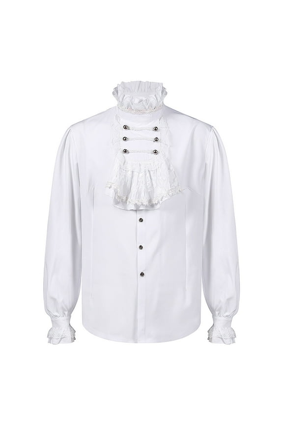 Mens Fashion Style Gentleman Shirt Gothic Ruffled Collar Long Sleeves Shirt