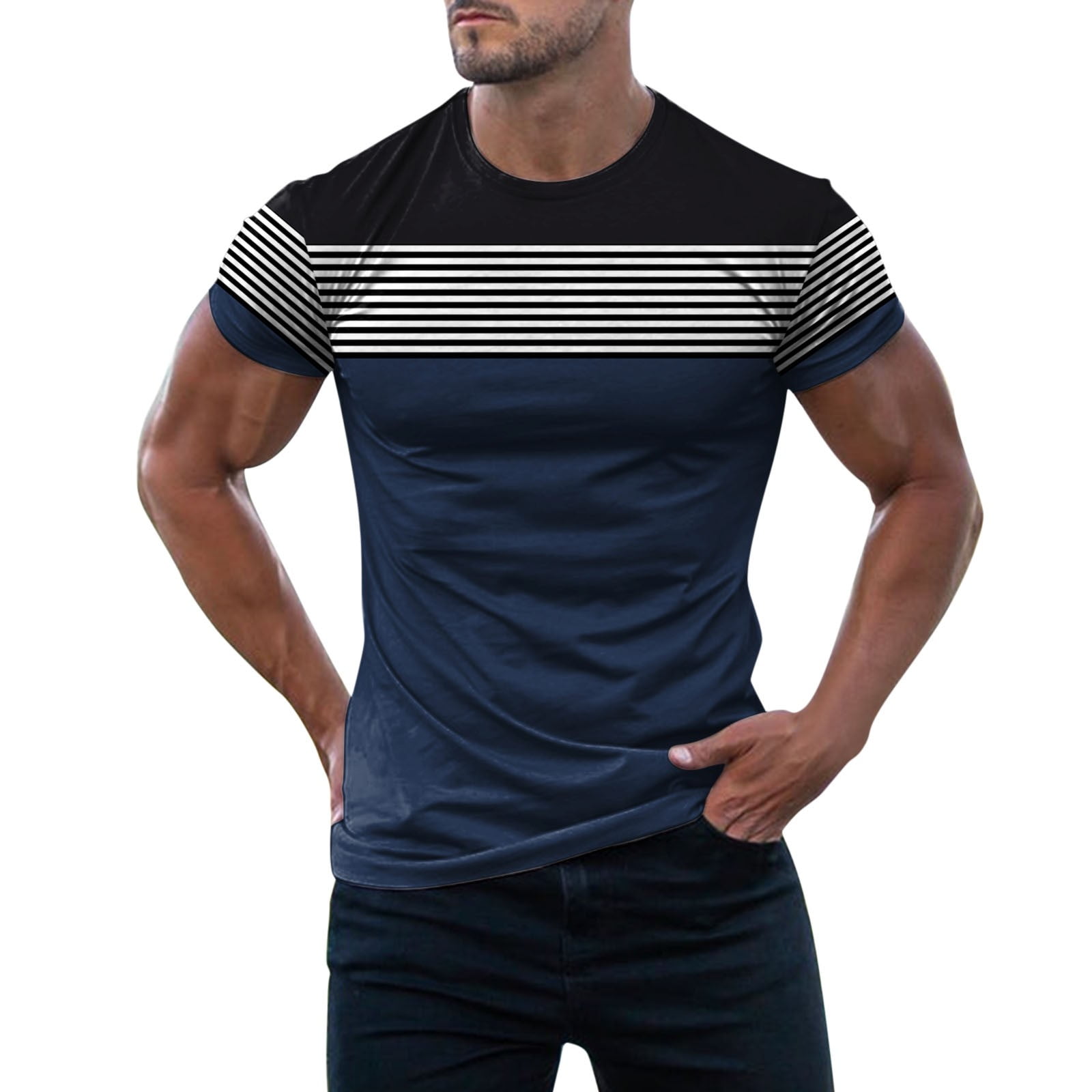 Mens Fashion T Shirt Short Sleeve Crewneck Muscle Workout Shirt Cotton ...