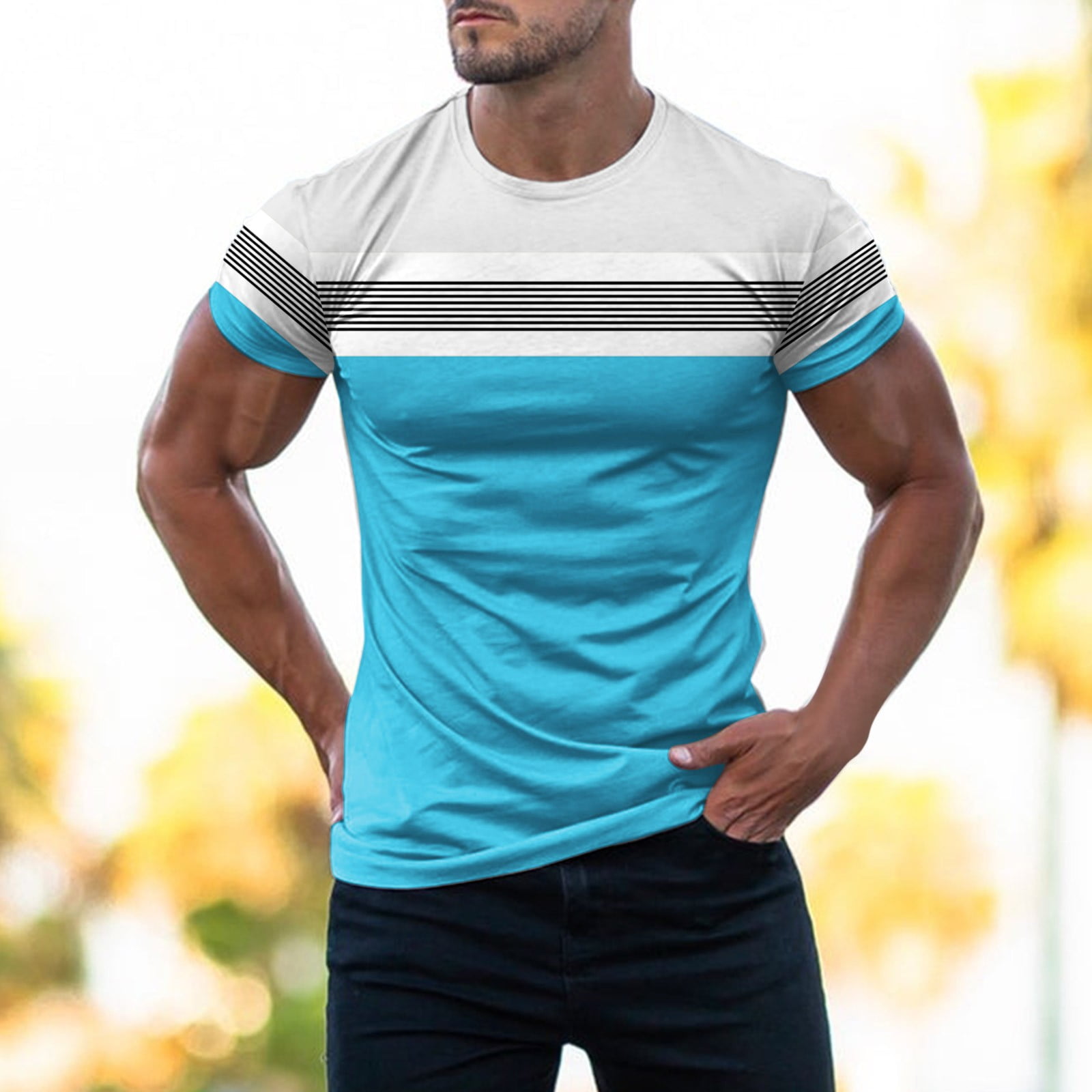 Mens Fashion T Shirt Short Sleeve Crewneck Muscle Workout Shirt Cotton