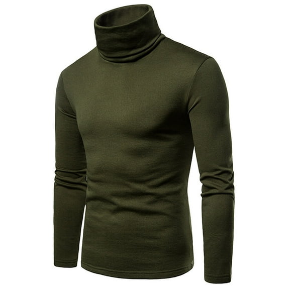 Mens Fashion T-Shirts Mock Turtleneck Undershirts Long Sleeve Slim Fit Stretch Basic Pullover Army Green Size L