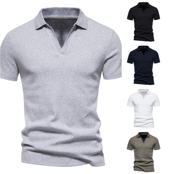 Mens Fashion V Neck Short Sleeved Tennis T Shirt Elastic Bottoming Small Stand Up Summer Tee