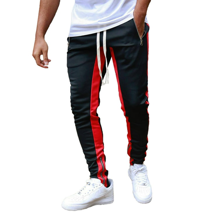 Mens Fashion Zip Pants with Side Taping Male Teen Boys Hip Hop