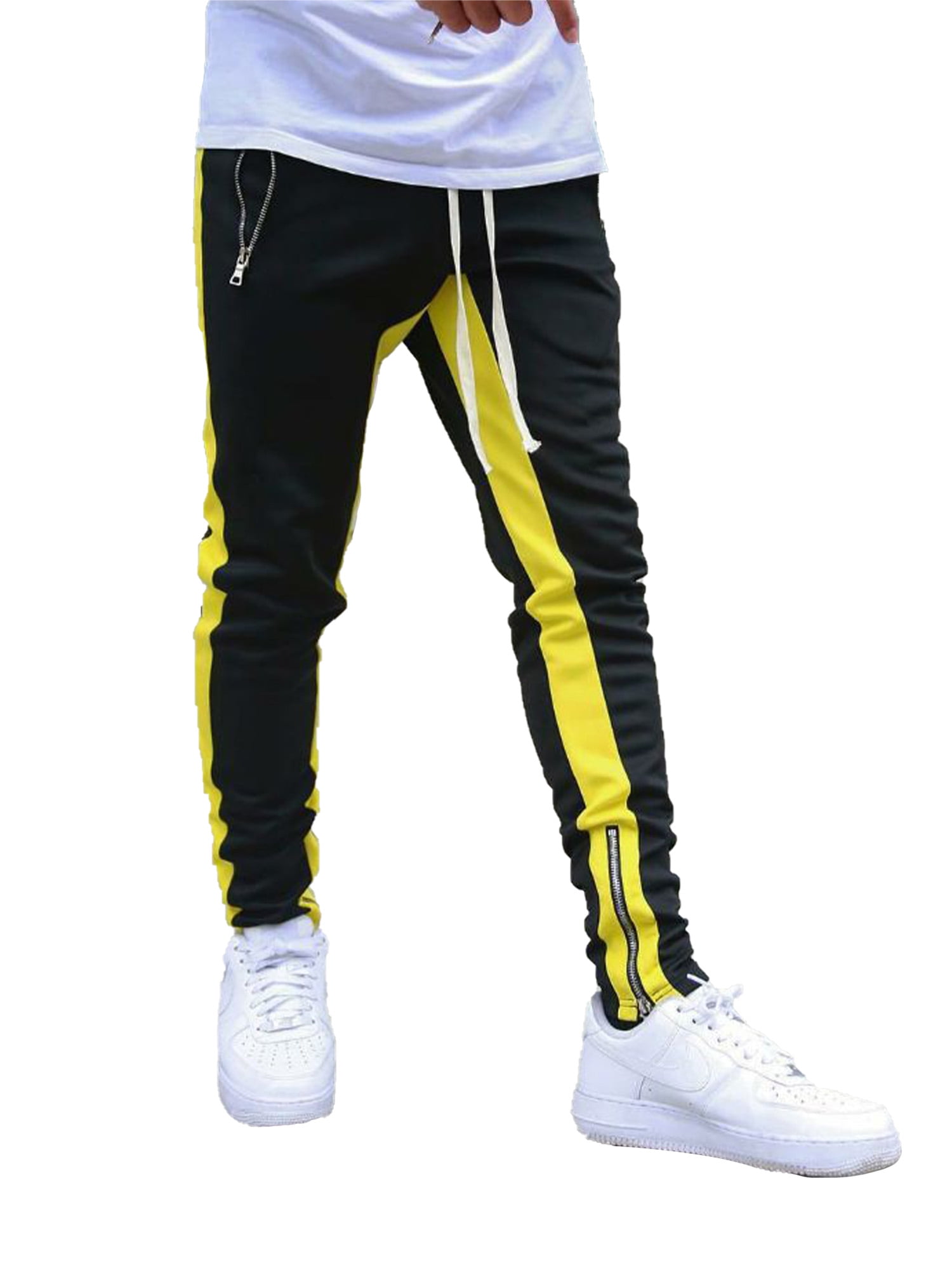 Mens Fashion Zip Pants with Side Taping Male Teen Boys Hip Hop Jogger  Patchwork Sport Sweatpants Track Pants Trousers 