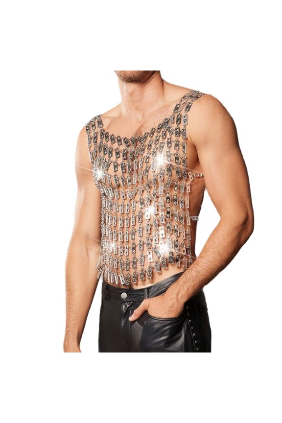 Mens Fashionable Acrylic Mirrored Tanks Top With Intricate Cutout Patterns Body Chain Jewelry Vest For Parties Clubs