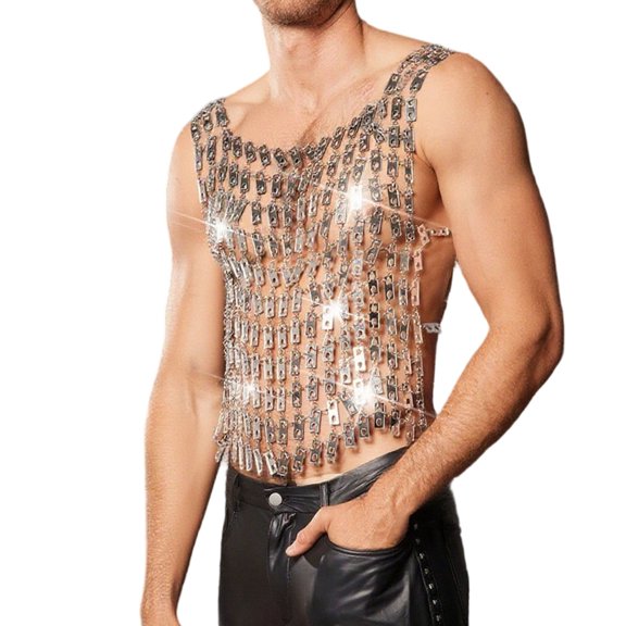 Mens Fashionable Acrylic Mirrored Tanks Top With Intricate Cutout Patterns Body Chain Jewelry Vest For Parties Clubs