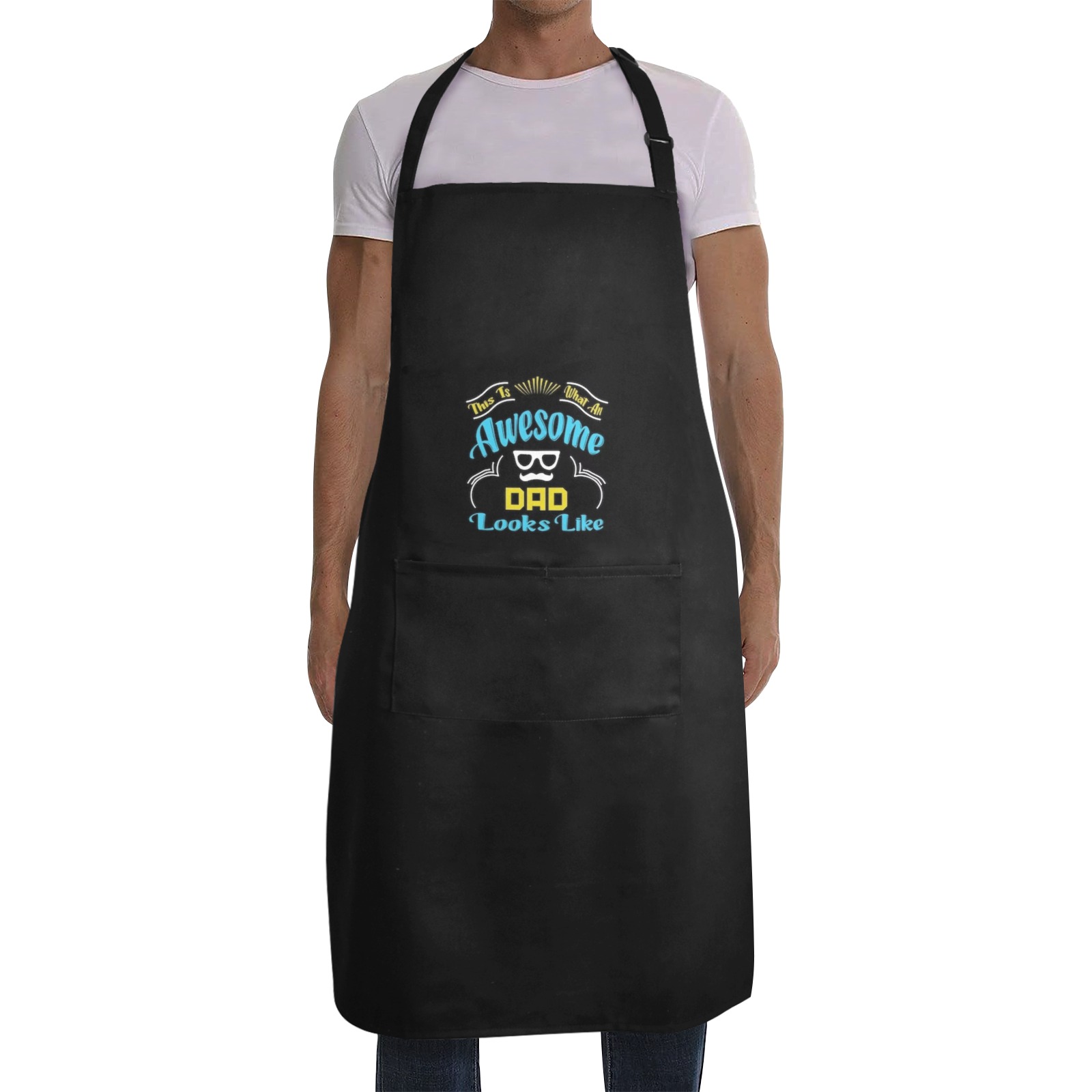 CoolAprons Dad's Grillin' So Everyone's Chillin' Fathers Day Apron - Novelty White Polyester Apron For Men