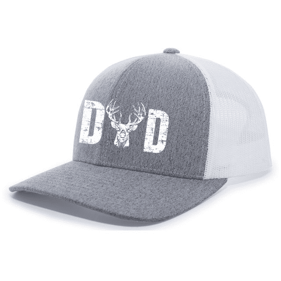 Mens Father's Day Dad Buck Deer Antler Cool Country Mens Embroidered Mesh Back Trucker Hat-Heather Grey/White