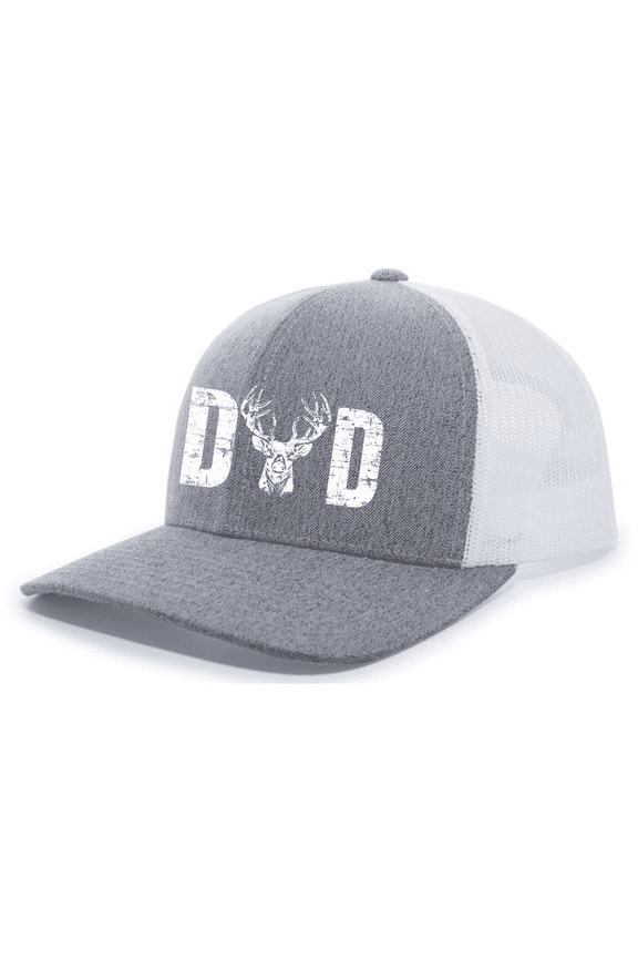 Mens Father's Day Dad Buck Deer Antler Cool Country Mens Embroidered Mesh Back Trucker Hat-Heather Grey/White