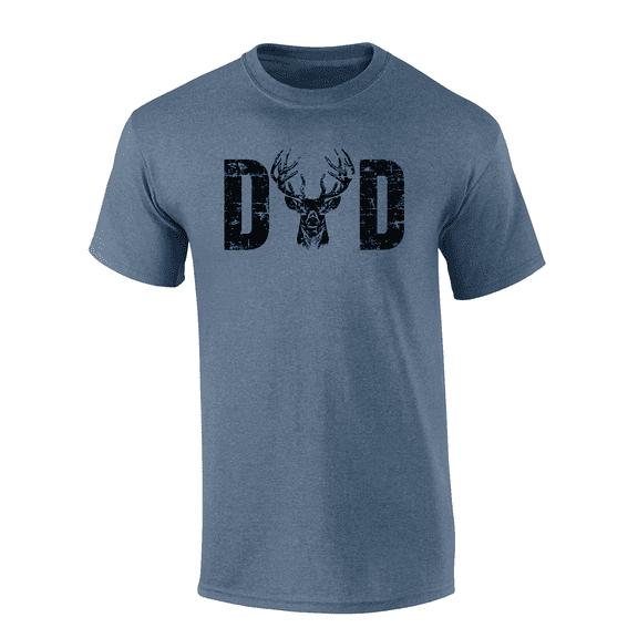 Mens Father's Day Dad Buck Deer Antler Cool Country Mens Short Sleeve T-Shirt-Heather Indigo-Large