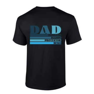 Mens Fathers Day Tshirt Husband Daddy Protector Hero Short Sleeve T-shirt-Black-small