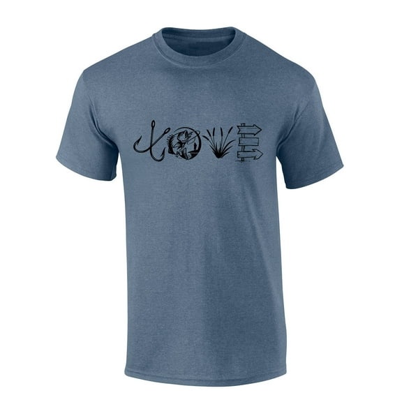 Mens Fathers Day Tshirt Love Hunting Fishing Outdoors Dad Funny Short Sleeve T-shirt-Heather Indigo-5xl