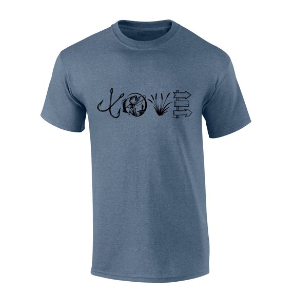 Mens Fathers Day Tshirt Love Hunting Fishing Outdoors Dad Funny Short Sleeve T-shirt-Heather Indigo-large