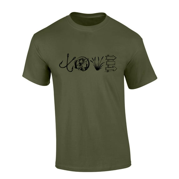 Mens Fathers Day Tshirt Love Hunting Fishing Outdoors Dad Funny Short Sleeve T-shirt-Military Green-medium