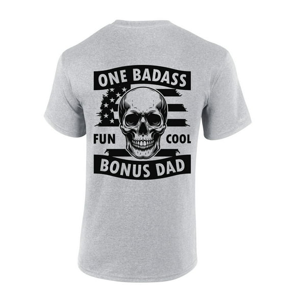 Mens Fathers Day Tshirt One Badass Bonus Dad Skull Funny Short Sleeve T-shirt-Sports Grey-xxl