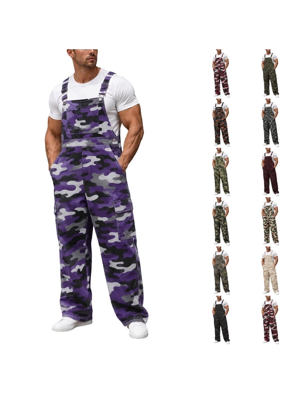 Mens Denim Bib Overalls Loose Fit Workwear Carpenter Overalls for Comfortable Everyday Wear Purple L
