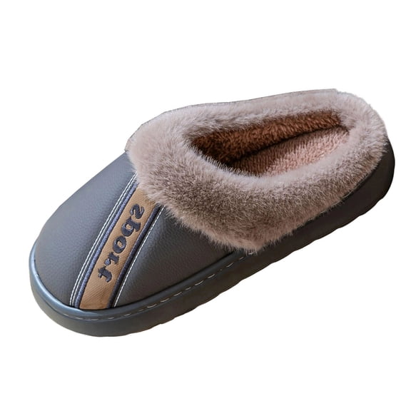 Mens Faux Faux Fur Slippers, Winter Clog House Shoes Water-Resistant for Indoor Outdoor Use, Warm Comfort Non-Slip, Gray,Size 42