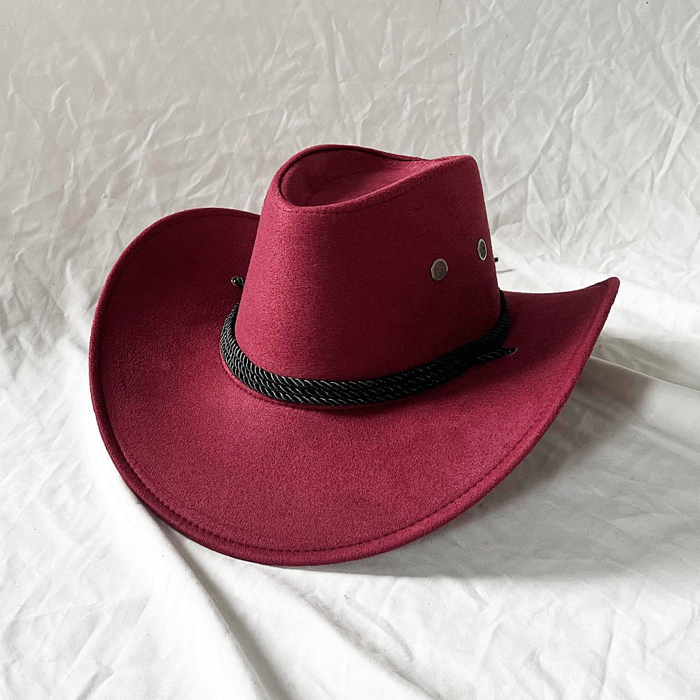 Mens Faux Felt Western Cowboy Hat Fedora Outdoor Wide Brim Hat with ...