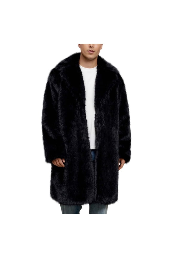Mens Faux Fur Coat Jacket Winter Fluffy Coat Outwear Long Parka Overcoat Long Fleece Jacket Luxury Fluffy Lapel Long Sleeve Parka Overcoat Warm Open Front Cardigan