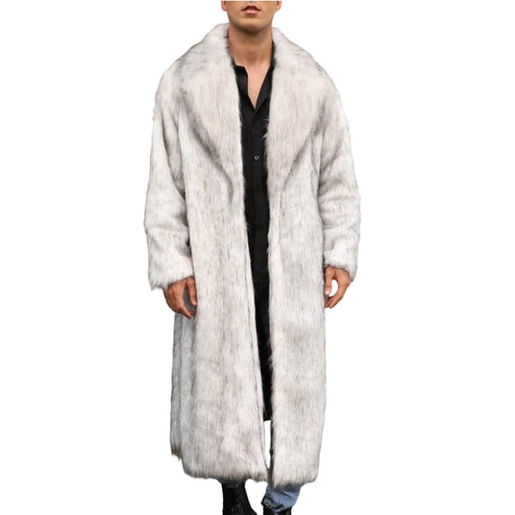 Mens Faux Fur Coat Winter Long Fleece Parka Overcoat Warm Thicken Soft Lapel Cardigan Trench Fashion Outwear