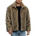 thumbnail image 1 of Mens Faux Fur Jacket Fluffy Furry Zipper Coats Lapel Collar Long Sleeve Outerwear Winter Warm Cardigans (L, Khaki), 1 of 8