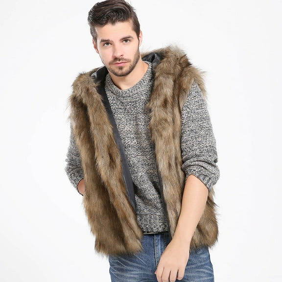 Mens Faux Fur Vest Coat Jacket Warm Furry Overcoat Outwear Winter Thicker Furry Parka Overcoat Luxury Jacket Warm Fluffy Cardigan Outwear Yellow XXXL