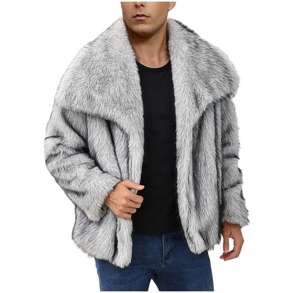 Mens Faux Furry Coat Jackets Winter Warm Thicken Fuzzy Overcoat Solid Long Sleeve Comfy Outerwear Fashion Jackets 2025 Trendy Fur Jacket Coats