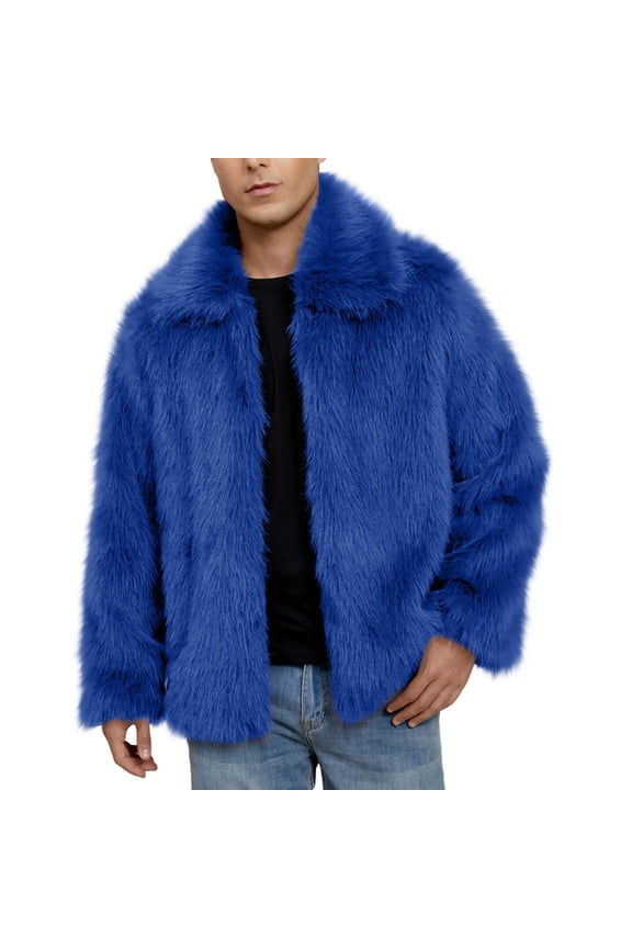 Mens Faux Furry Coat Jackets Winter Warm Thicken Fuzzy Overcoat Solid Long Sleeve Comfy Outerwear Fashion Jackets 2025 Trendy Fur Jacket Coats