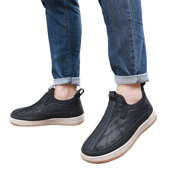 Mens Faux Furry Lined Snow Boots Platform Non Slip Winter Warm Ankle Booties Casual Plush Slip On High Top Loafers Black Size 8.5