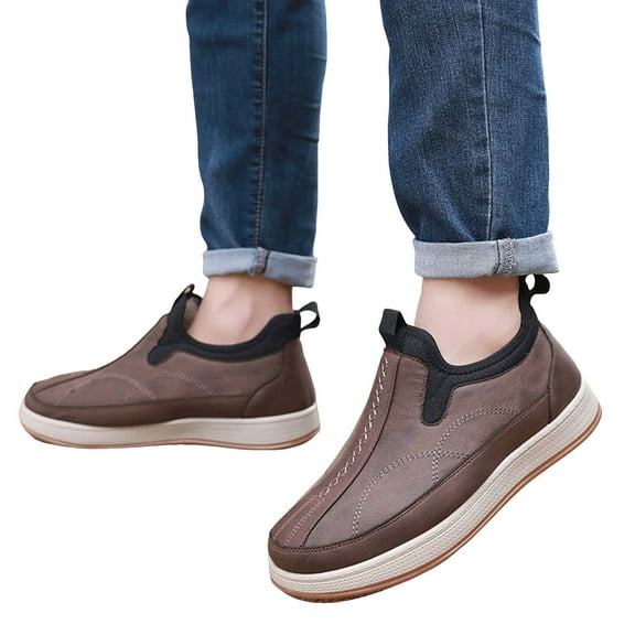 Mens Faux Furry Lined Snow Boots Platform Non Slip Winter Warm Ankle Booties Casual Plush Slip On High Top Loafers Brown Size 6