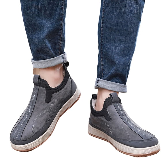 Mens Faux Furry Lined Snow Boots Platform Non Slip Winter Warm Ankle Booties Casual Plush Slip On High Top Loafers Gray Size 8.5