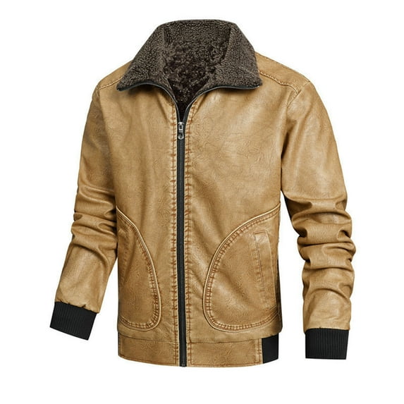 Mens Faux Leather Bomber Jackets Sherpa Fleece Lined Trucker Jacket Vintage Winter Warm Coats Military Cargo Trucker Aviator Jacket Outwear