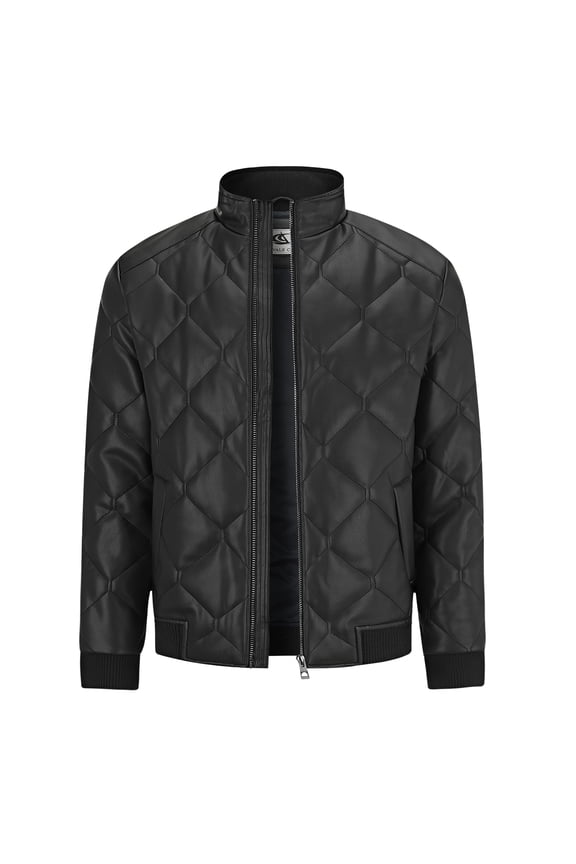 Men's Faux Leather Jacket Coat Winter Pockets Quilted Motorcycle Casual Bomber Jacket 1# Black X-Large
