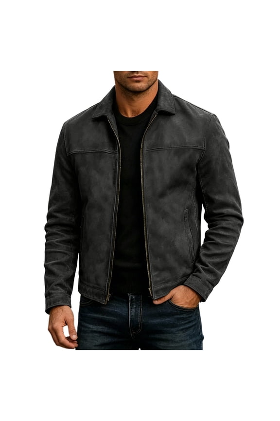 Mens Faux Leather Jacket,Motorcycle Vintage Racing Jacket Full Zip Lightweight Classic Western Style Trucker Coat Size 3XL Black