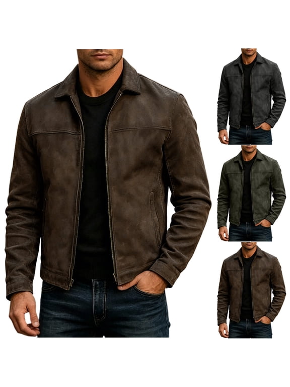 Mens Faux Leather Jacket,Motorcycle Vintage Racing Jacket Full Zip Lightweight Classic Western Style Trucker Coat Size 3XL Brown