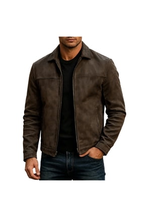 Mens Faux Leather Jacket,Motorcycle Vintage Racing Jacket Full Zip Lightweight Classic Western Style Trucker Coat Size 3XL Brown