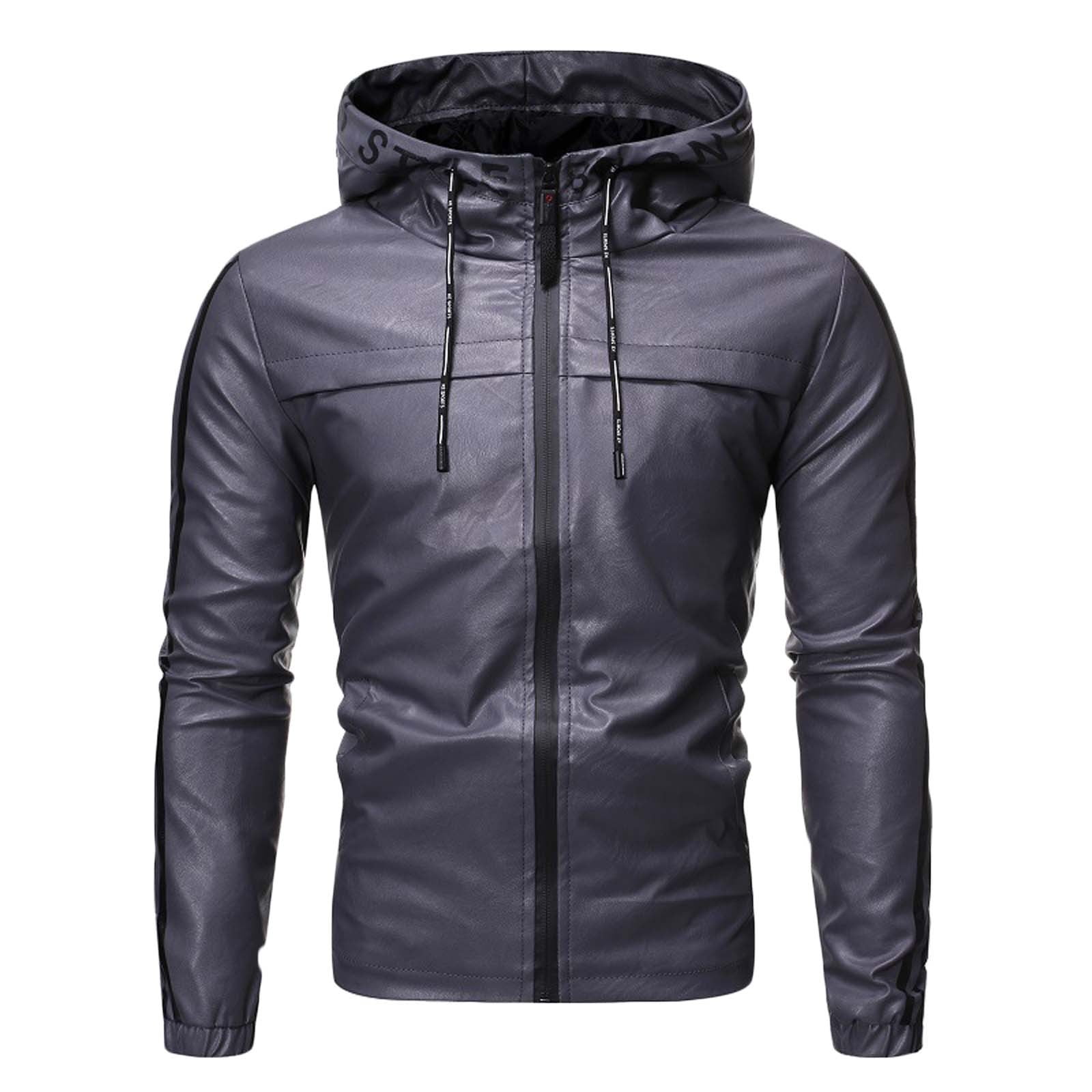 Mens Faux Leather Jacket Slim Fit Stand Collar Pu Motorcycle Long Sleeve  Lightweight Casual Hoodie Outwear & Jackets 