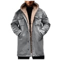 thumbnail image 1 of Mens Faux Leather Jackets Hooded Button Down Sherpa Lined Shacket Casual Thermal Long Outwear With Multi Pockets (L, Gray), 1 of 7