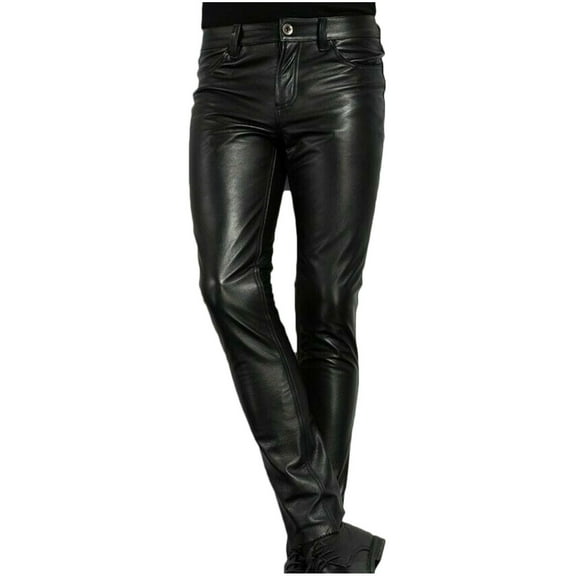 Mens Faux Leather Low Waist Shiny Pants for Nightclub Rock Band Performance
