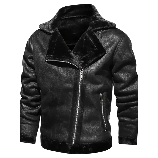 Mens Faux Leather Moto Biker Jacket, Oblique Zipper Bomber Jacket